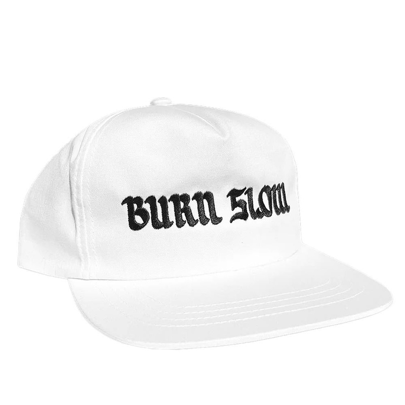 Burn Slow x Shadow Riding Gear Long Logo 5 Panel Cap – White