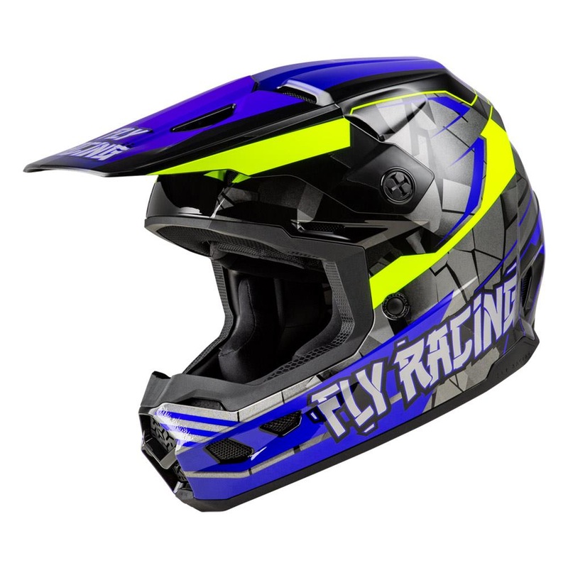 Fly Racing Youth Kinetic Scorched Helmet – Blue/Grey/Hi-Vis Youth Large