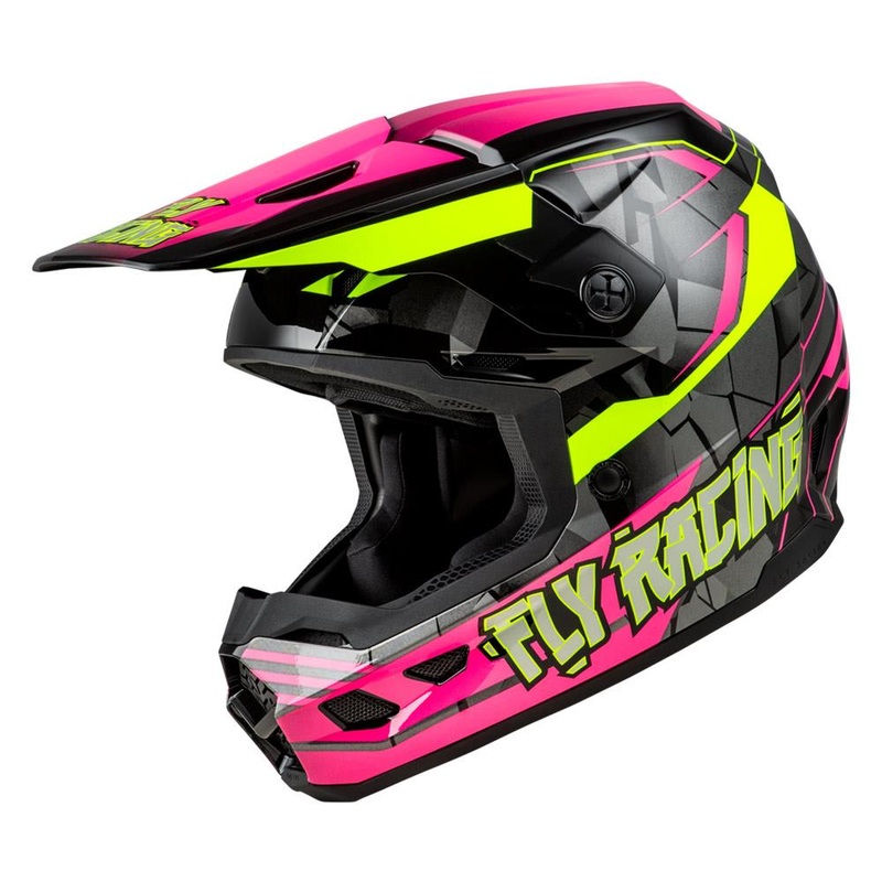 Fly Racing Youth Kinetic Scorched Helmet – Neon Pink/Hi-Vis/Black Youth Large